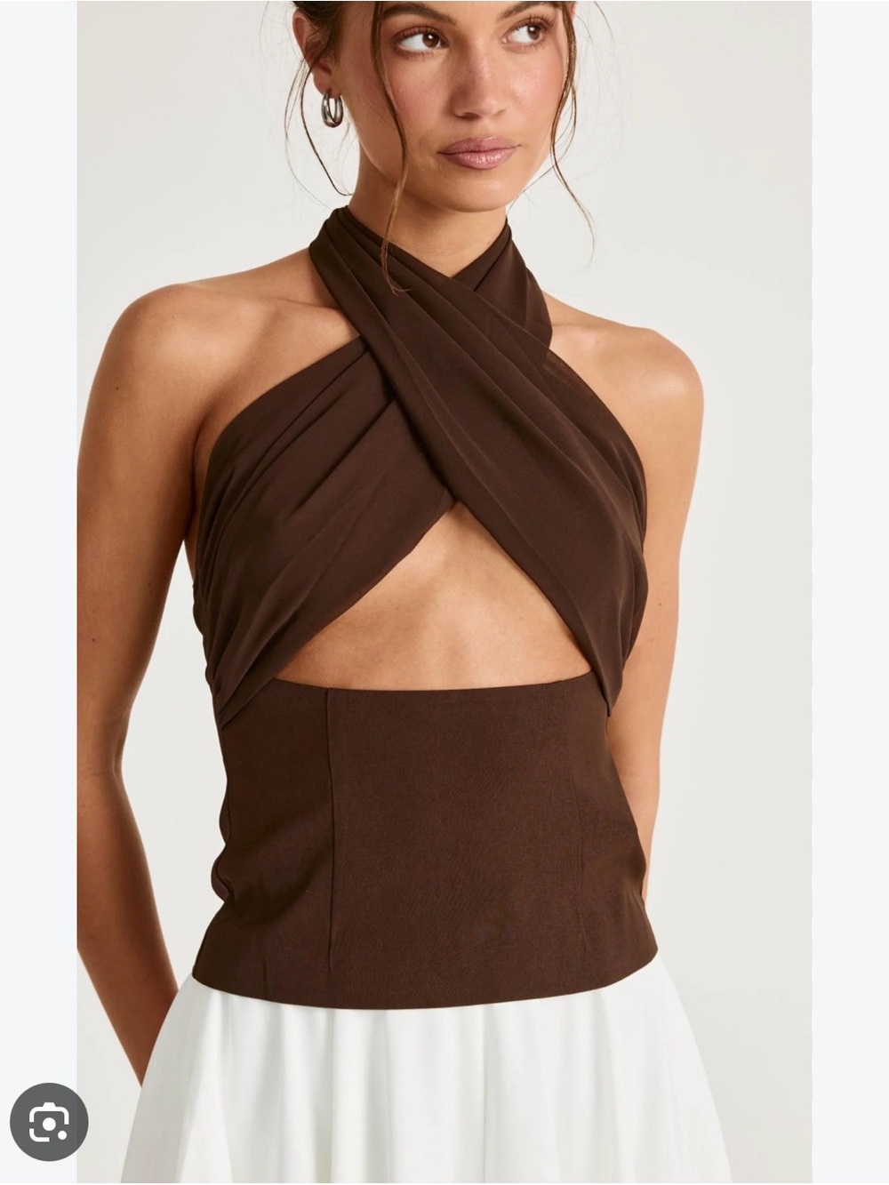 Backless Brown Cross-Front Halter Dress
